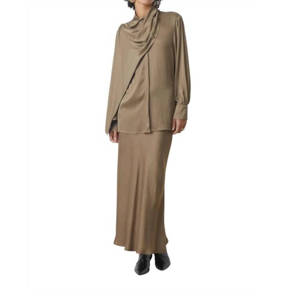 NEW SUNCOO lino satin blouse with draped collar in taupe